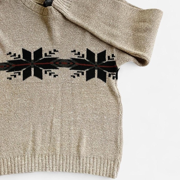 Vintage Men’s Scandia Cotton Blend Knit Cream Tan Nordic Snowflake Sweater - Picture 6 of 7